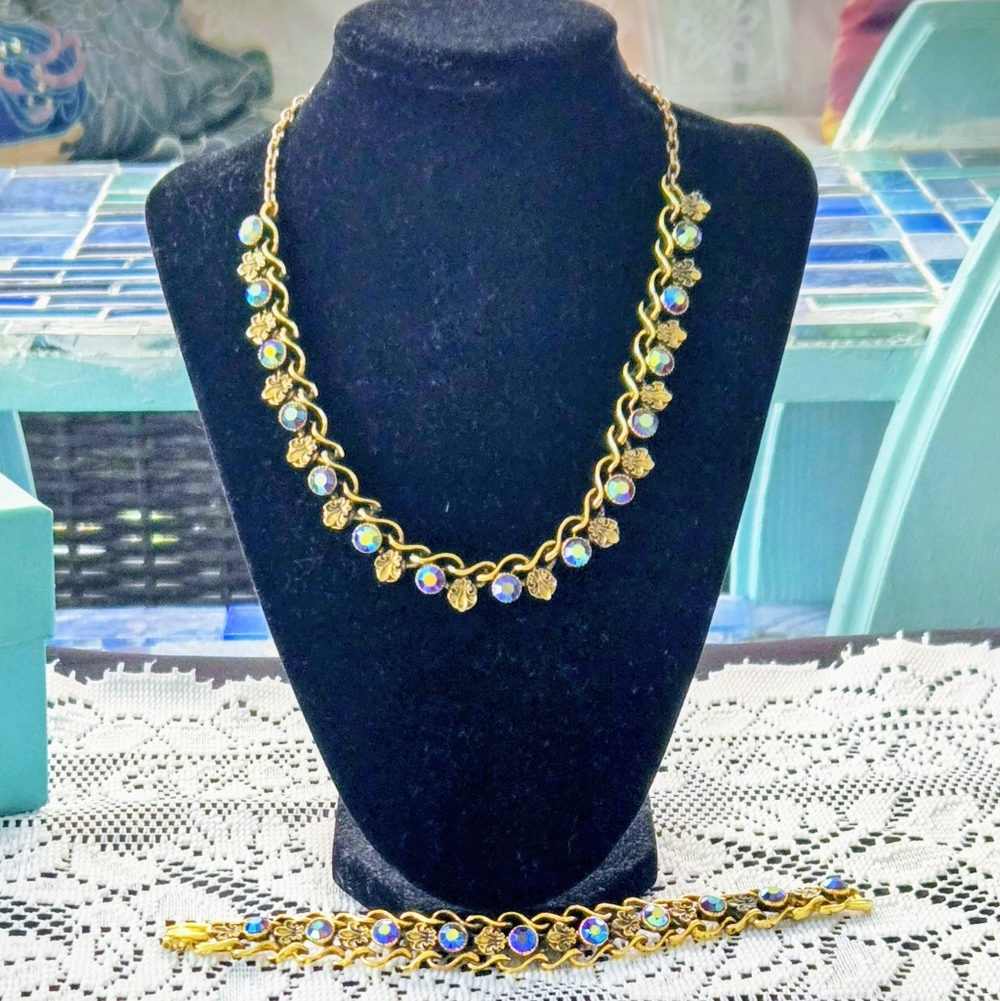 FINAL PRICE-50's Unsigned Coro-Aurora Borealis Crystal-Fleur de lis